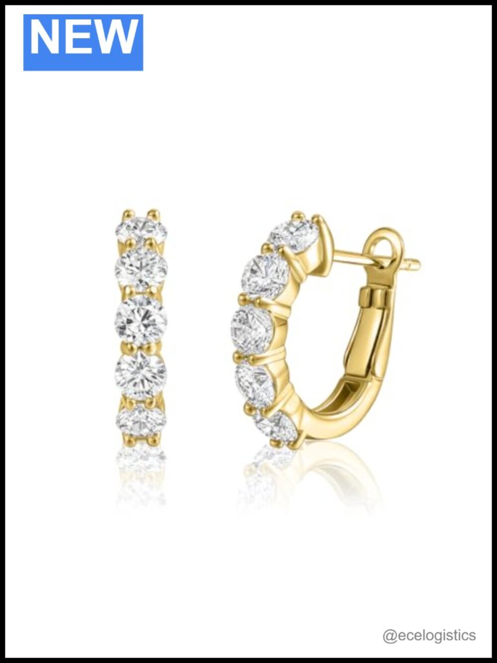 Moissanite Hoop Earrings 18K Gold Plated 925 Sterling Silver Click-Clasp